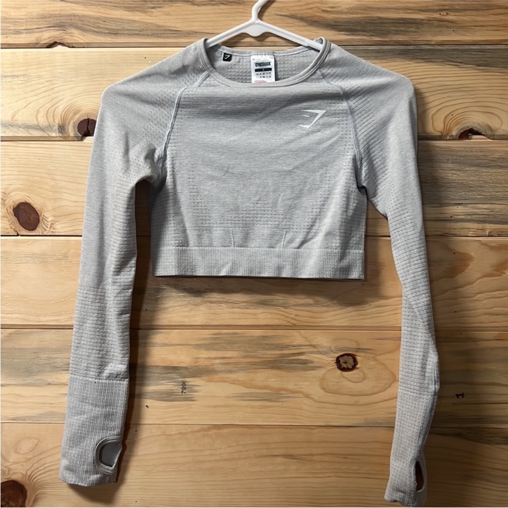 Gymshark Long Sleeve Crop Top - Brown & Light Gray